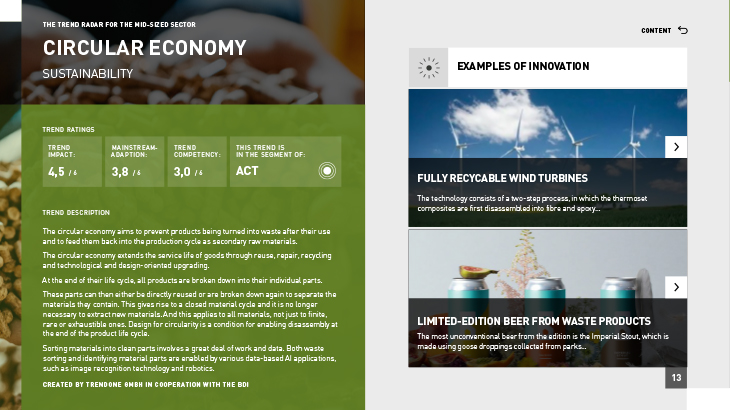 TRENDONE trend radar for the mid-sized sector circular economy