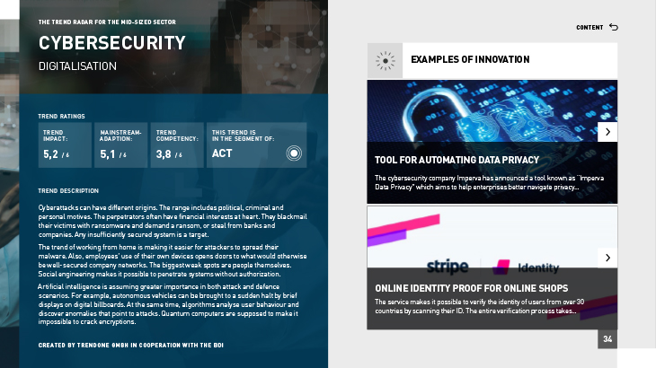 TRENDONE trend radar for the mid-sized sector cybersecurity
